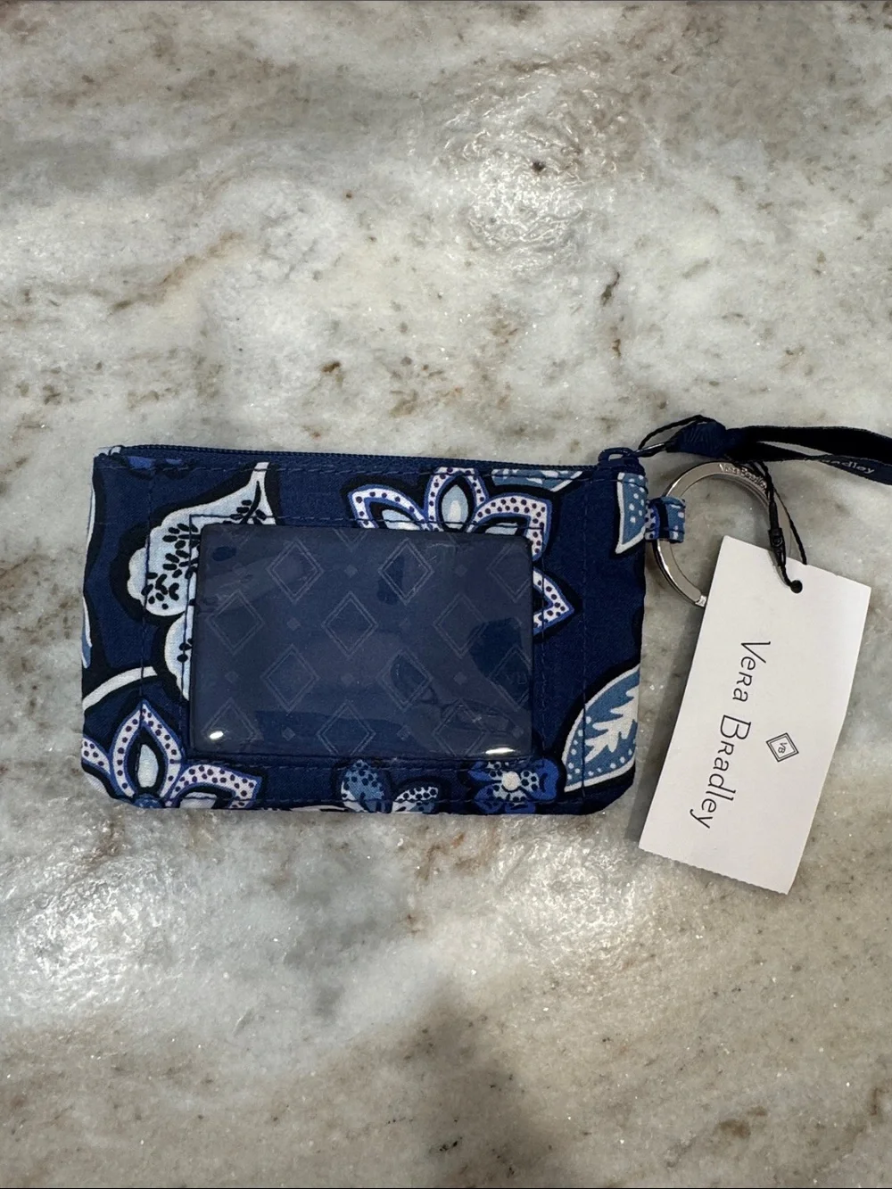 Vera Bradley Navy Floral Key Pouch with Key Ring